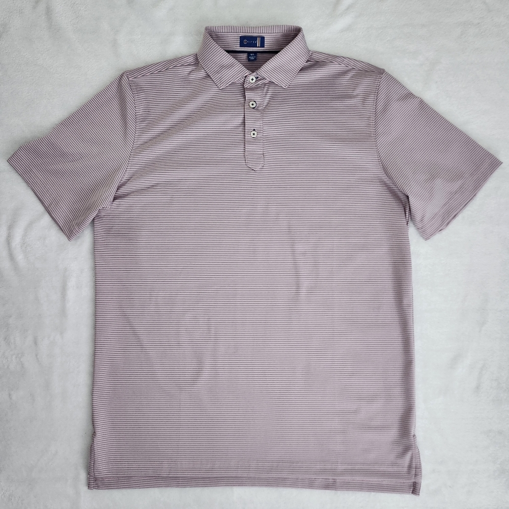STITCH Mens Mauve Pink Grey Stripes Polo Golf Shirt Size Medium Large Activewear